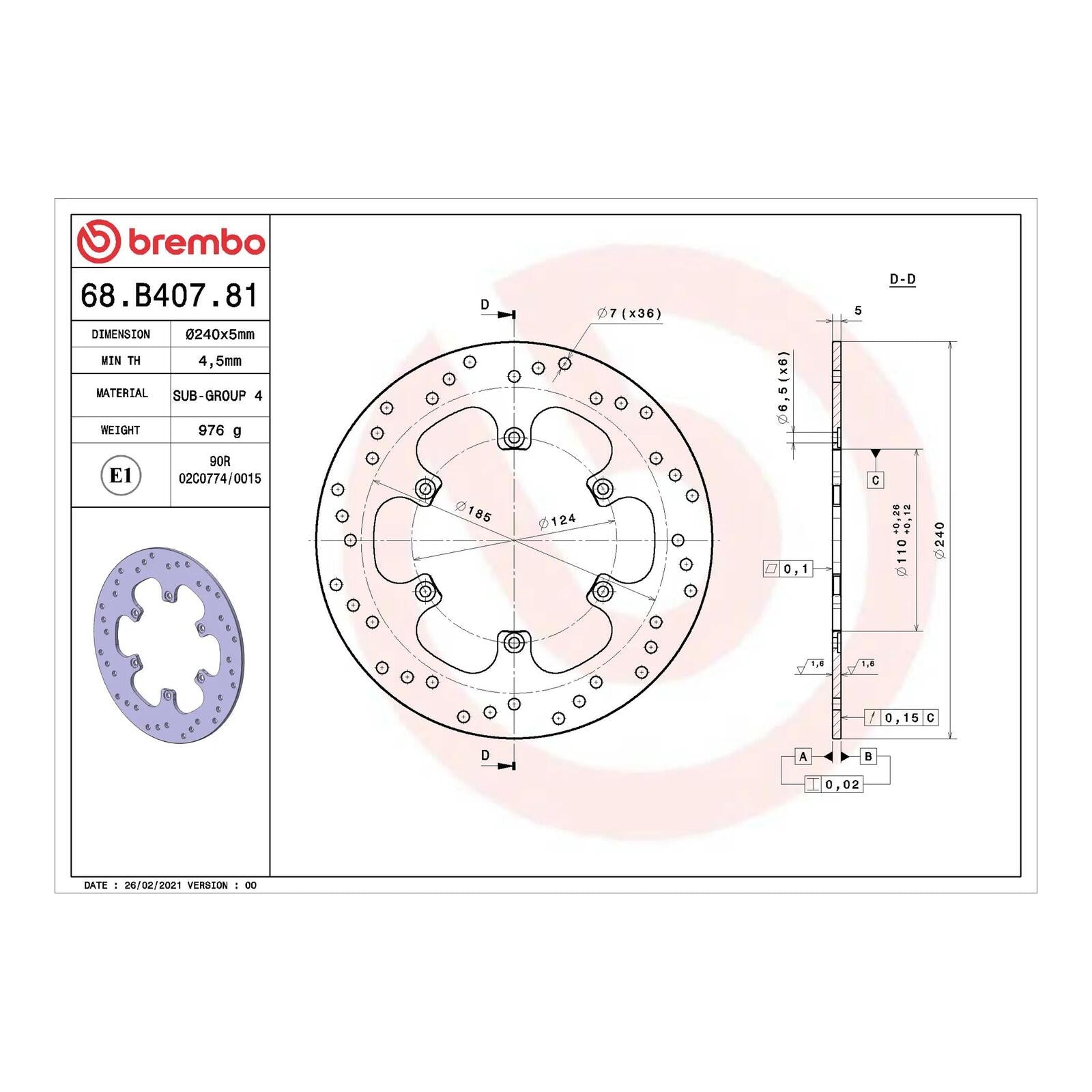 Brembo Prime Brake Disc Serie Oro Rear 68B40781