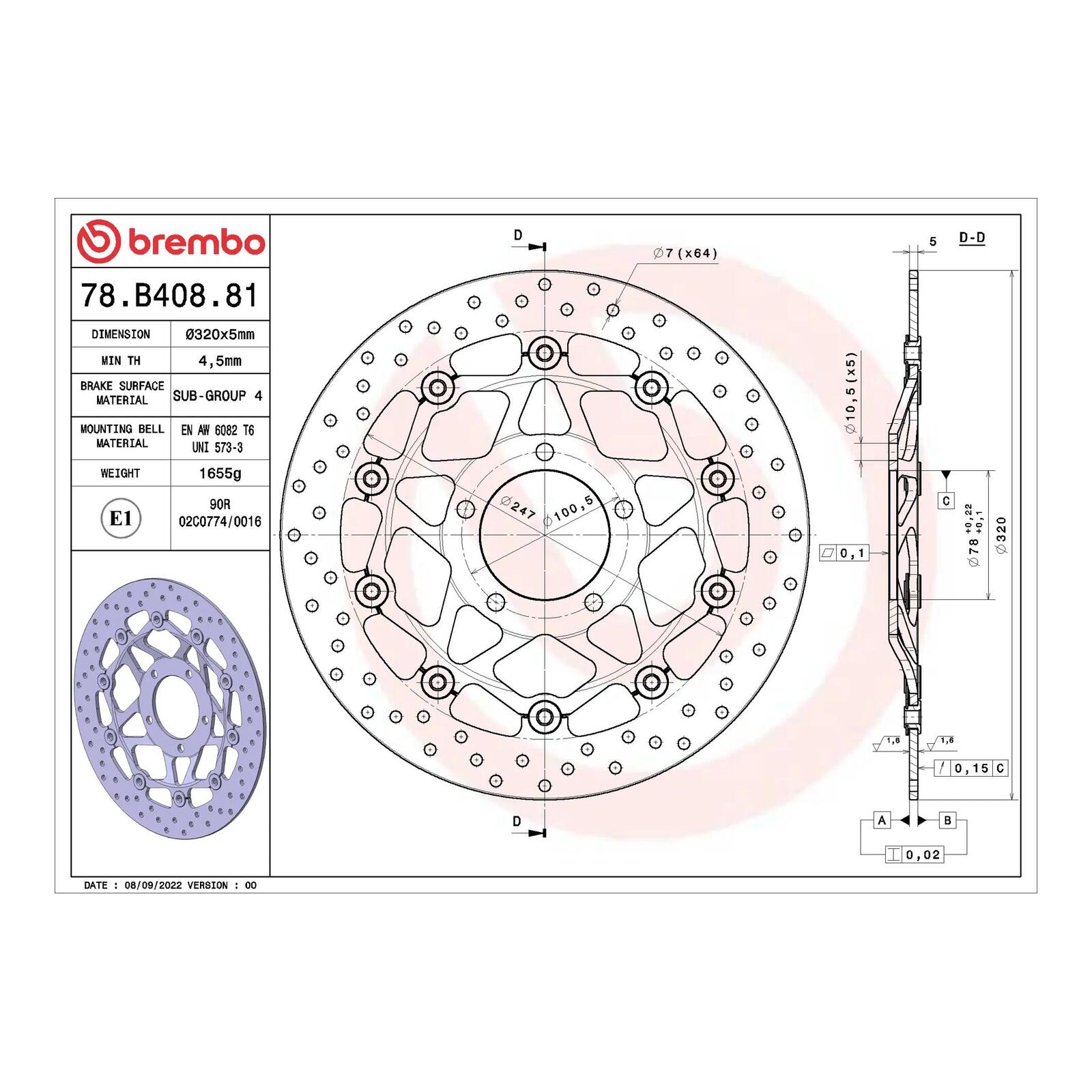 Brembo Prime Brake Disc Serie Oro Front 78B40881