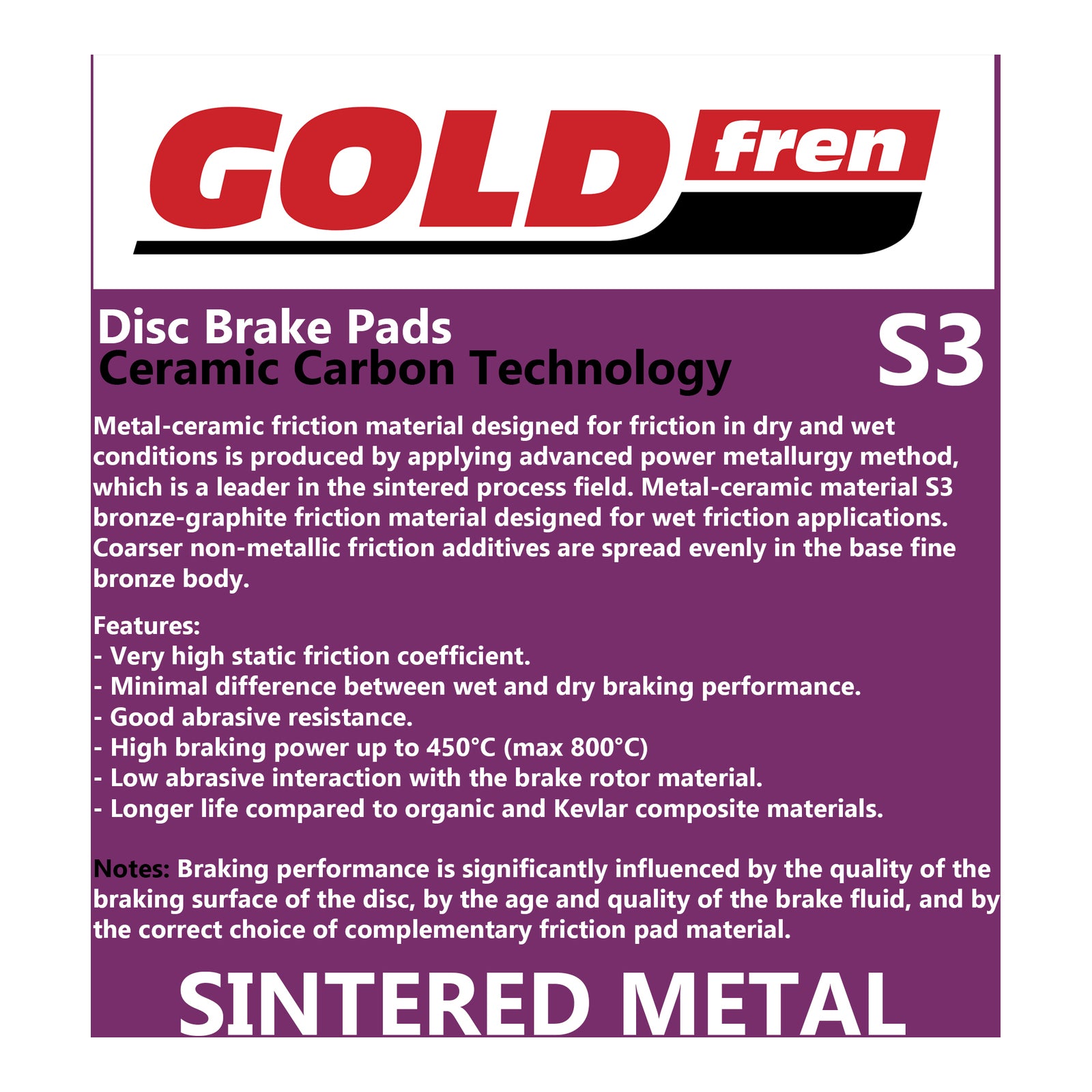GOLDfren Brake Pads SINT SPRTS GF279 - S3 ( PH273 - HDonly )