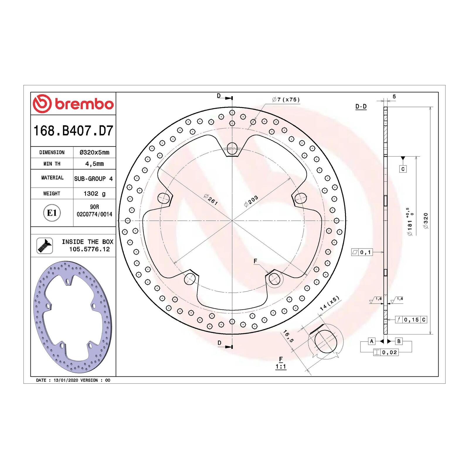 Brembo Prime Brake Disc Serie Oro Front 68B407D7