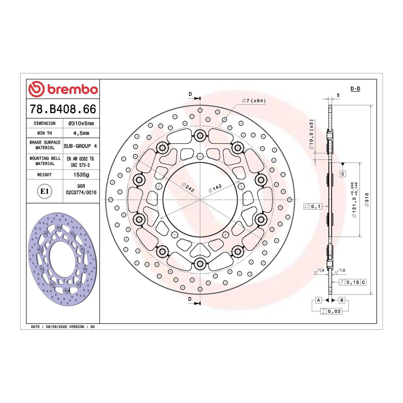 Brembo Prime Brake Disc Serie Oro Front 78B40866