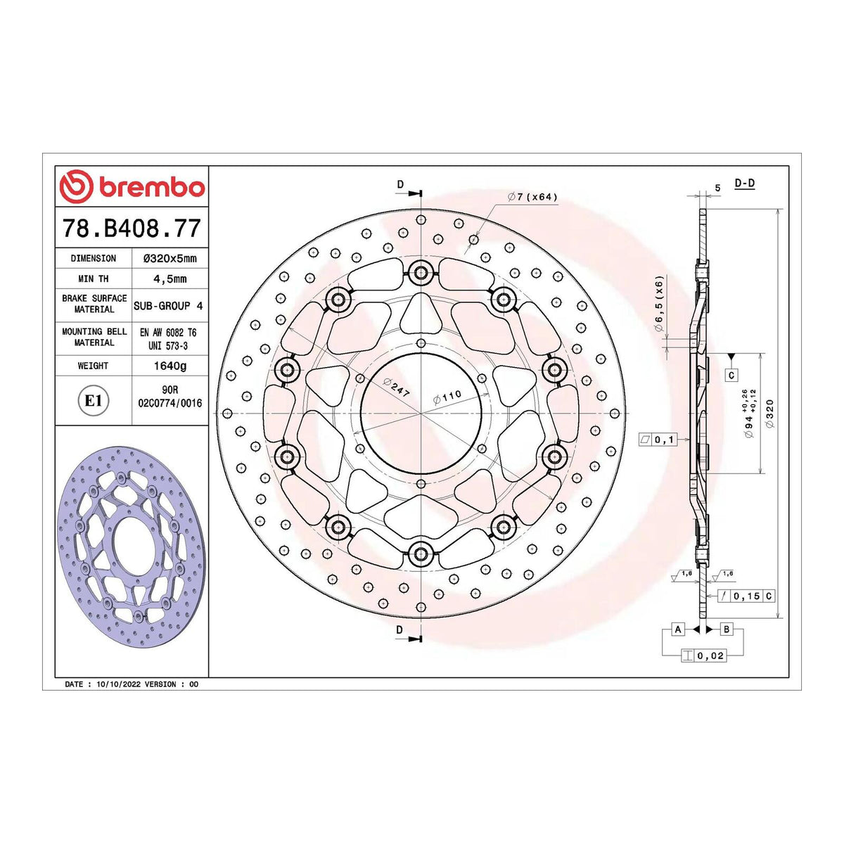Brembo Prime Brake Disc Serie Oro Front 78B40877