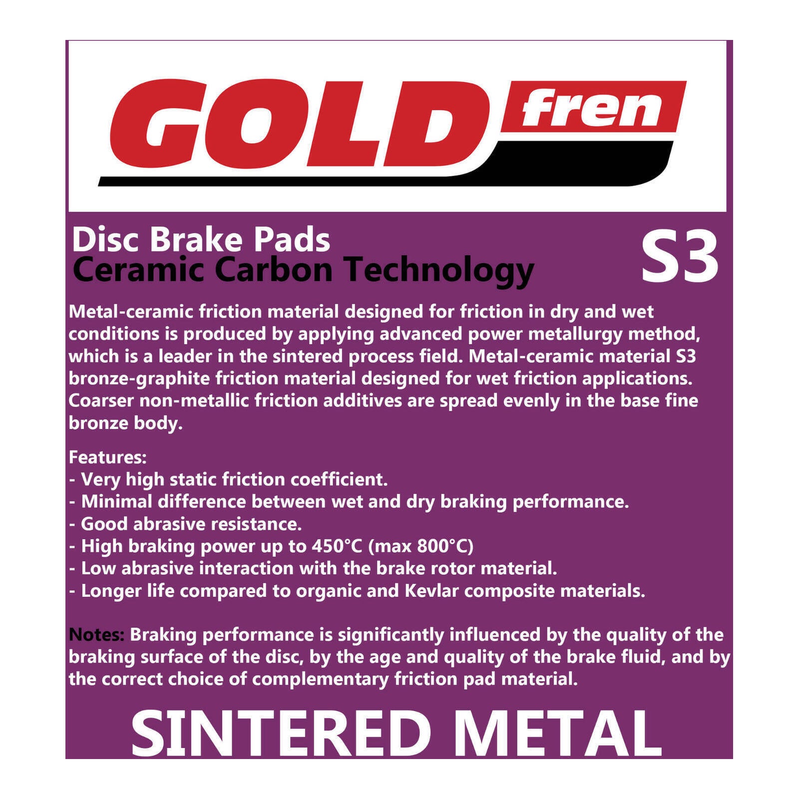 GOLDfren Brake Pads Sintered Sports GF230 - S3 ( P333 )